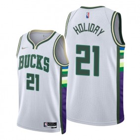 Jrue Holiday Bucks 2021-22 City Edition White #21 Jersey Diamond 75th Anniversary