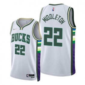 Khris Middleton Bucks 2021-22 City Edition White #22 Jersey Diamond 75th Anniversary