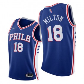 76ers Shake Milton 2021-22 75th Diamond Anniversary Jersey Royal