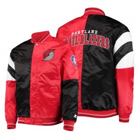 Portland Trail Blazers Black Red 75th Diamond Anniversary Satin Full-Snap Jacket