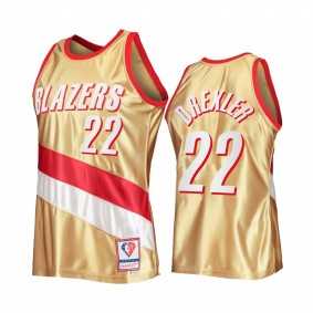 Clyde Drexler #22 Portland Trail Blazers 75th Anniversary Gold Hardwood Classics Jersey