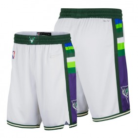 Milwaukee Bucks 2021-22 City Edition White Shorts 75th Anniversary