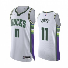 Bucks #11 Brook Lopez White Jersey NBA 75th Authentic City Edition 2021-22