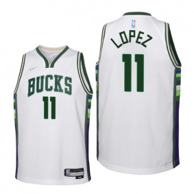 Brook Lopez Milwaukee Bucks White 2021-22 City Edition Jersey - Kids