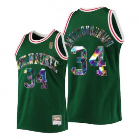 Giannis Antetokounmpo Milwaukee Bucks NBA 75th Diamond Badge #34 Green Throwback Men Jersey