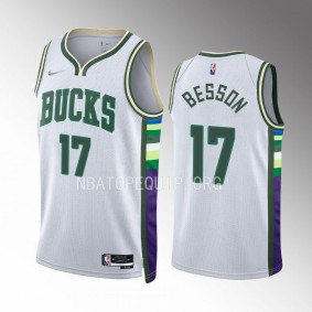 Milwaukee Bucks Hugo Besson #17 White City Edition Jersey 75th Diamond Badge