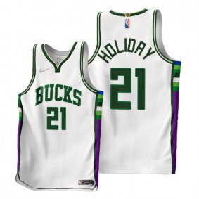 Jrue Holiday Bucks 2021-22 City Edition White Jersey NBA 75th Authentic