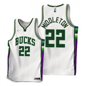 Khris Middleton Bucks 2021-22 City Edition White Jersey NBA 75th Authentic