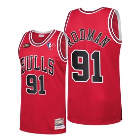 Chicago Bulls Dennis Rodman 75th Anniversary Logo Throwback Red Jersey