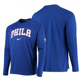 Men 76ers 75th Anniversary Pregame Royal Long Sleeve Shooting Shirt - Royal