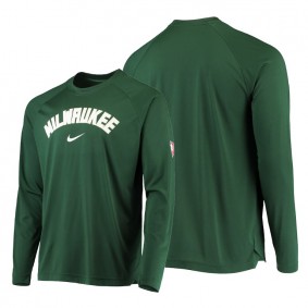 Men Bucks 75th Anniversary Pregame Green Long Sleeve Shooting Shirt - Green