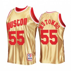 Houston Rockets Dikembe Mutombo Gold 75th Anniversary Men Jersey Hardwood Classics