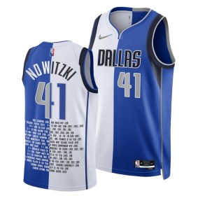 Dirk Nowitzki Mavericks NBA 75th Split Edition Career Awards #41 White Blue Jersey