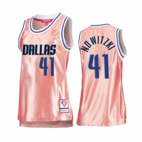 Dirk Nowitzki Dallas Mavericks Rose Gold Jersey #41 Pink 75th Anniversary Women's Tank