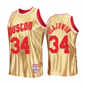 Houston Rockets Hakeem Olajuwon Gold 75th Anniversary Men Jersey Hardwood Classics