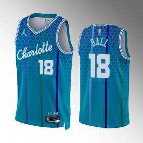 Charlotte Hornets LiAngelo Ball #18 Blue City Edition Jersey 75th Diamond Badge