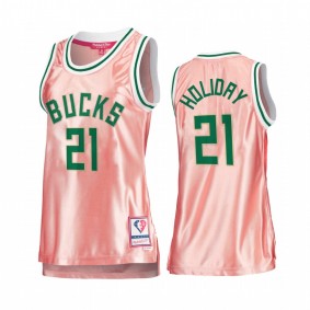 Milwaukee Bucks Jrue Holiday Rose Gold Pink 75th Anniversary Women's Jersey #21