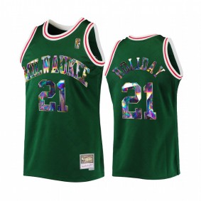 Milwaukee Bucks Jrue Holiday Green NBA 75th Diamond Badge Men Jersey Throwback