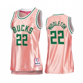 Milwaukee Bucks Khris Middleton Rose Gold Pink 75th Anniversary Women's Jersey #22