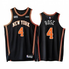 Knicks #4 Derrick Rose Black Jersey NBA 75th Authentic City Edition 2021-22