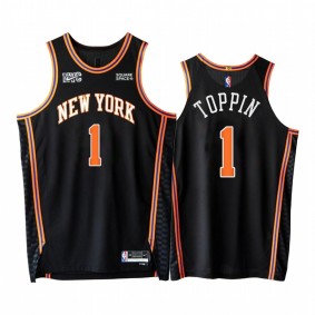 Knicks #1 Obi Toppin Black Jersey NBA 75th Authentic City Edition 2021-22