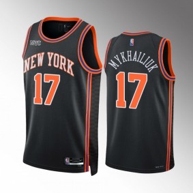 New York Knicks Svi Mykhailiuk #17 Black City Edition Jersey 75th Diamond Badge