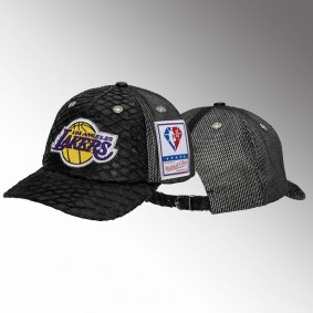 Los Angeles Lakers Black 75th Platinum Lux Trucker Strapback Hat Men