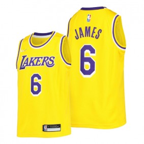 Lakers #6 LeBron James 2021-22 Icon Edition Youth Gold Jersey NBA 75th Diamond