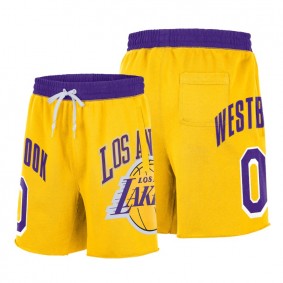 Russell Westbrook Lakers Gold 75th Diamond Anniversary Shorts Pockets