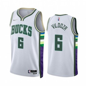 Luca Vildoza 2022 Milwaukee Bucks White #6 City Edition Jersey 75th Anniversary