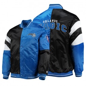 Orlando Magic Black Blue Color Block 75th Patch Satin Full-Snap Jacket