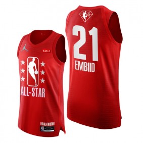 2022 All-Star 76ers #21 Joel Embiid Grey Red Jersey NBA 75th Authentic