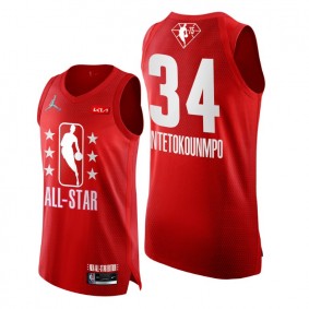 2022 All-Star Bucks #34 Giannis Antetokounmpo Grey Red Jersey NBA 75th Authentic