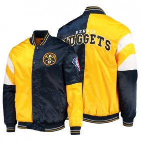 Denver Nuggets Gold Navy Color Block 75th Patch Satin Full-Snap Jacket