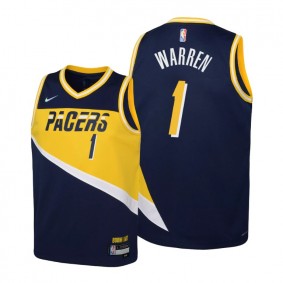 Pacers #1 T.J. Warren 2021-22 City Edition Youth Navy Jersey Diamond 75th Anniversary