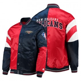 New Orleans Pelicans Red Navy Color Block 75th Patch Satin Full-Snap Jacket