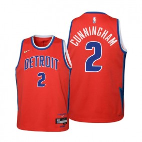 Pistons #2 Cade Cunningham 2021-22 City Edition Youth Red Jersey Diamond 75th Anniversary