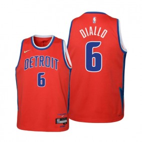 Pistons #6 Hamidou Diallo 2021-22 City Edition Youth Red Jersey Diamond 75th Anniversary