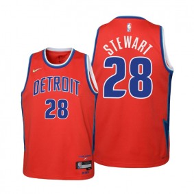 Pistons #28 Isaiah Stewart 2021-22 City Edition Youth Red Jersey Diamond 75th Anniversary