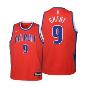 Pistons #9 Jerami Grant 2021-22 City Edition Youth Red Jersey Diamond 75th Anniversary