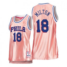 Hot Lady's Philadelphia 76ers #18 Shake Milton Pink Rose Gold Jersey 75th Anniversary