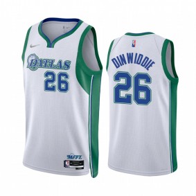 Mavericks Spencer Dinwiddie City Edition White 2022 Jersey 75th Diamond Badge