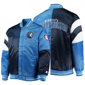 Minnesota Timberwolves navy blue Color Block 75th Patch Satin Full-Snap Jacket