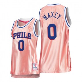 Hot Lady's Philadelphia 76ers #0 Tyrese Maxey Pink Rose Gold Jersey 75th Anniversary