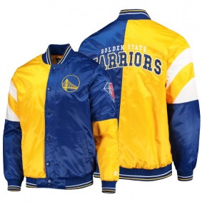 Golden State Warriors Gold Royal Color Block 75th Patch Satin Full-Snap Jacket