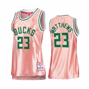 Milwaukee Bucks Wesley Matthews Rose Gold Pink 75th Anniversary Women's Jersey #23